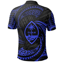 Guam Polynesian Polo Shirt Blue Tribal Wave - Polynesian Pride