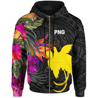 Papua New Guinea Zip up Hoodie Hibiscus Polynesian Pattern Unisex Black - Polynesian Pride