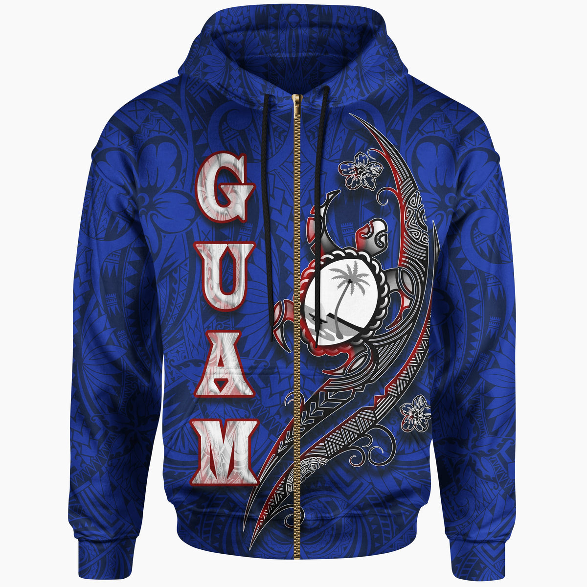 Guam Zip up Hoodie Turtle Waving Unisex Blue - Polynesian Pride