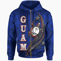 Guam Zip up Hoodie Turtle Waving Unisex Blue - Polynesian Pride