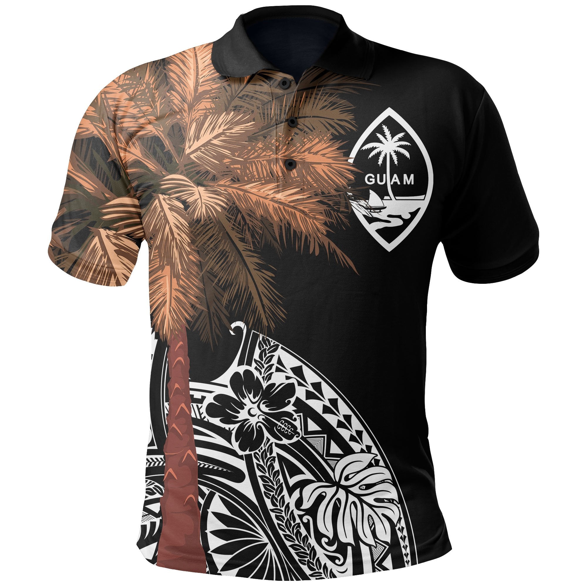 Guam Polo Shirt Polynesian Palm Tree Black Unisex Black - Polynesian Pride