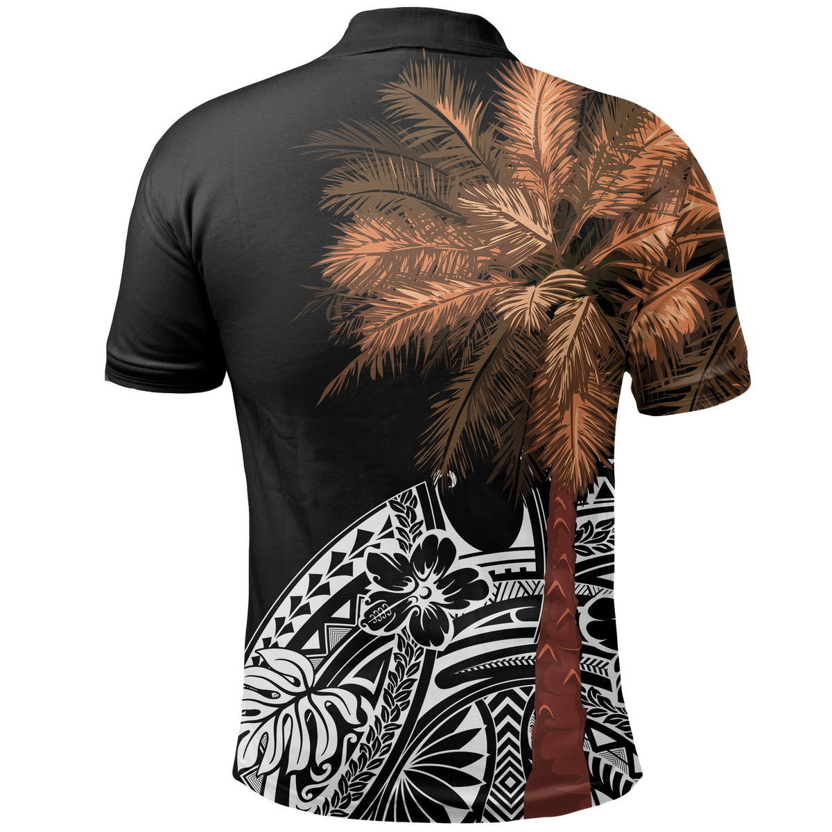 Guam Polo Shirt Guahan Palm Tree Polynesian Pattern Black - Polynesian Pride
