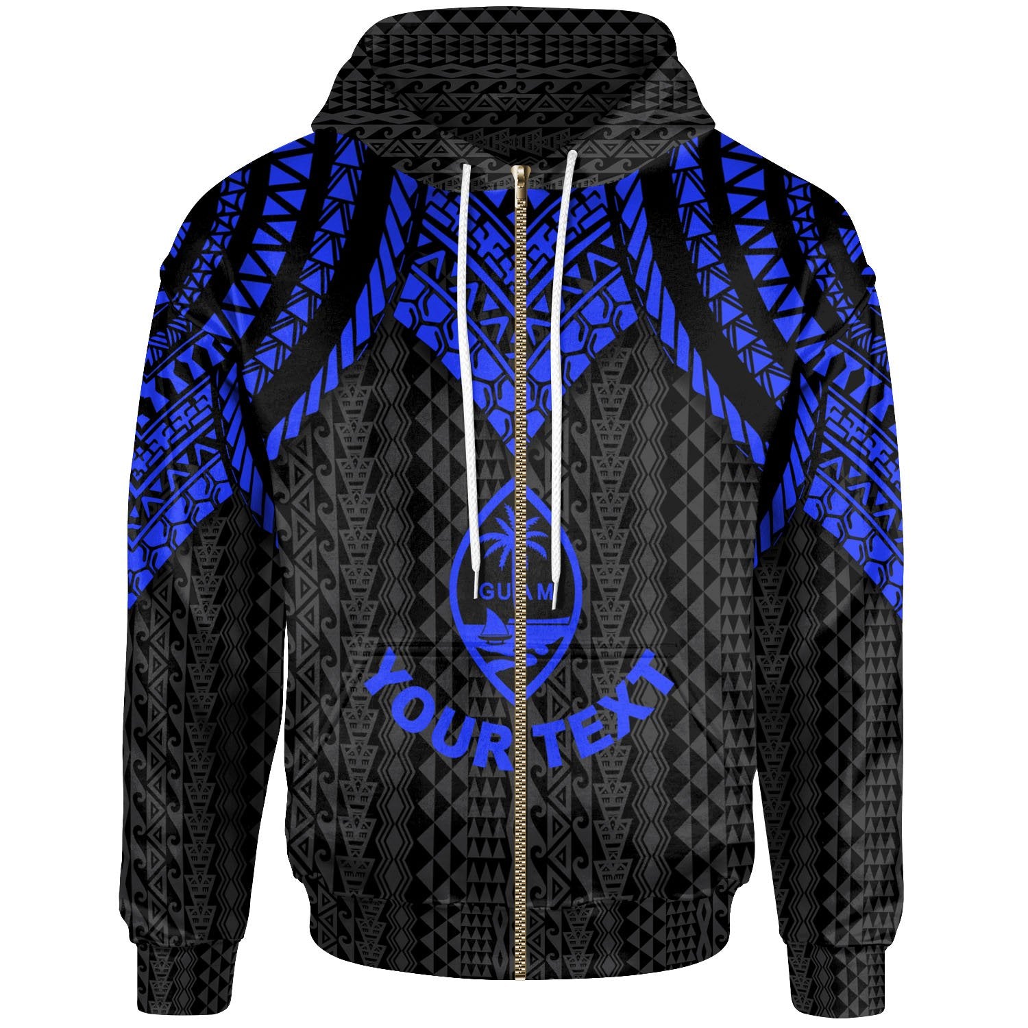 Guam Custom Zip up Hoodie Polynesian Armor Style Blue Unisex Blue - Polynesian Pride