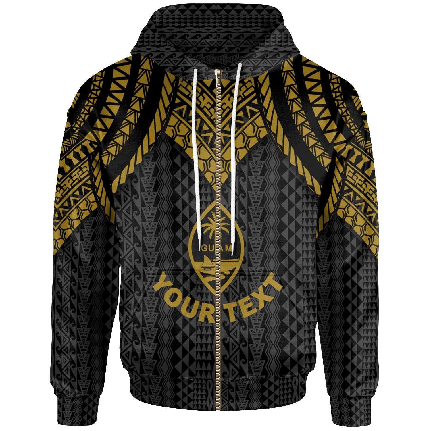 Guam Custom Zip up Hoodie Polynesian Armor Style Gold Unisex Gold - Polynesian Pride