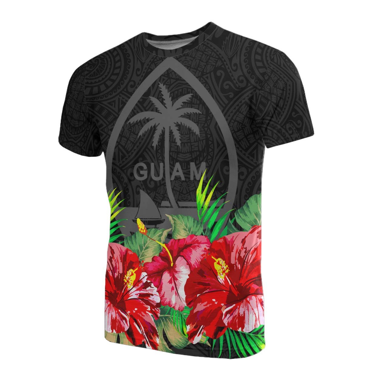 Guam Polynesian T Shirt Black Hibiscus Unisex Black - Polynesian Pride