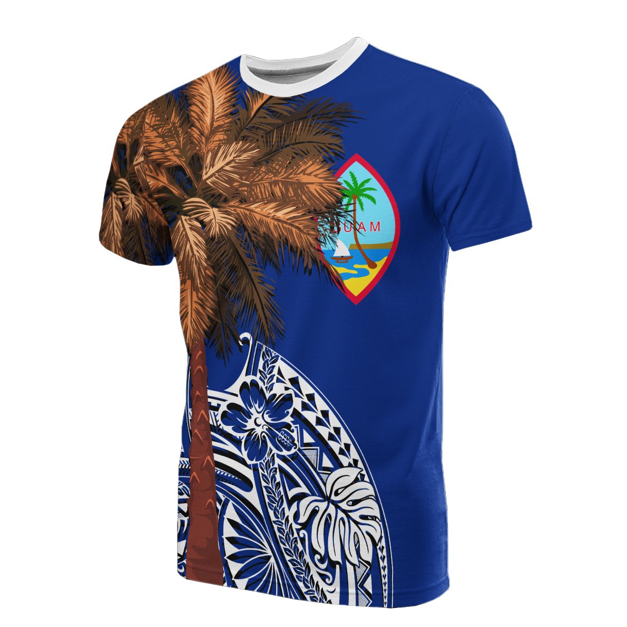 Guam T Shirt Guahan Palm Tree Polynesian Pattern Unisex Blue - Polynesian Pride
