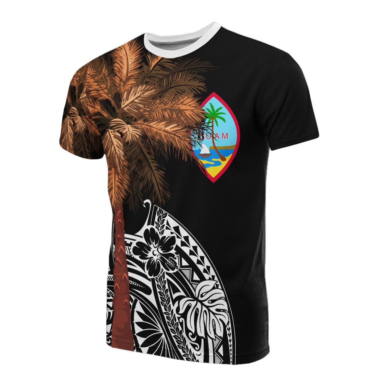 Guam T Shirt Guahan Palm Tree Polynesian Pattern Black Unisex Black - Polynesian Pride