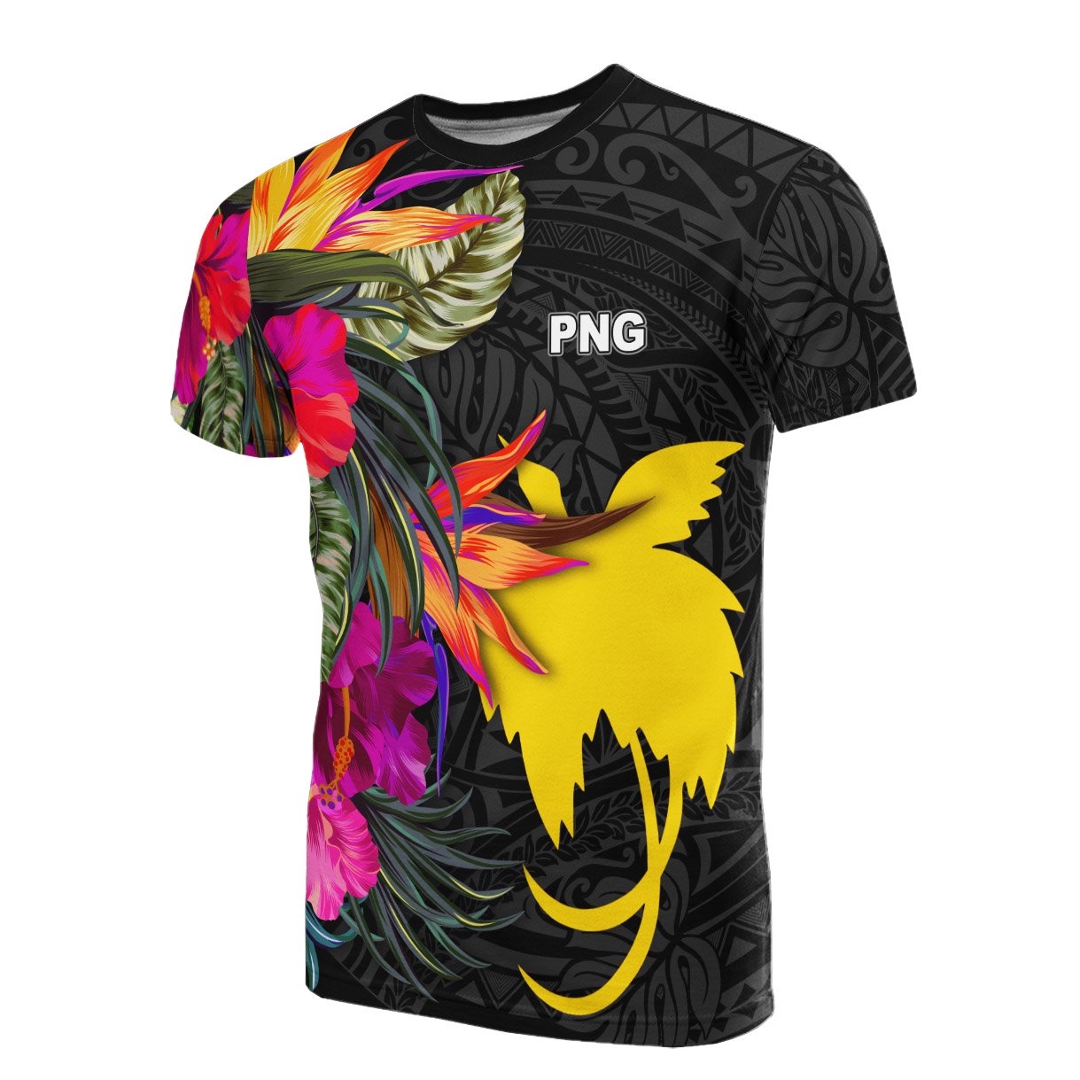 Papua New Guinea T shirt Hibiscus Polynesian Pattern Unisex Black - Polynesian Pride