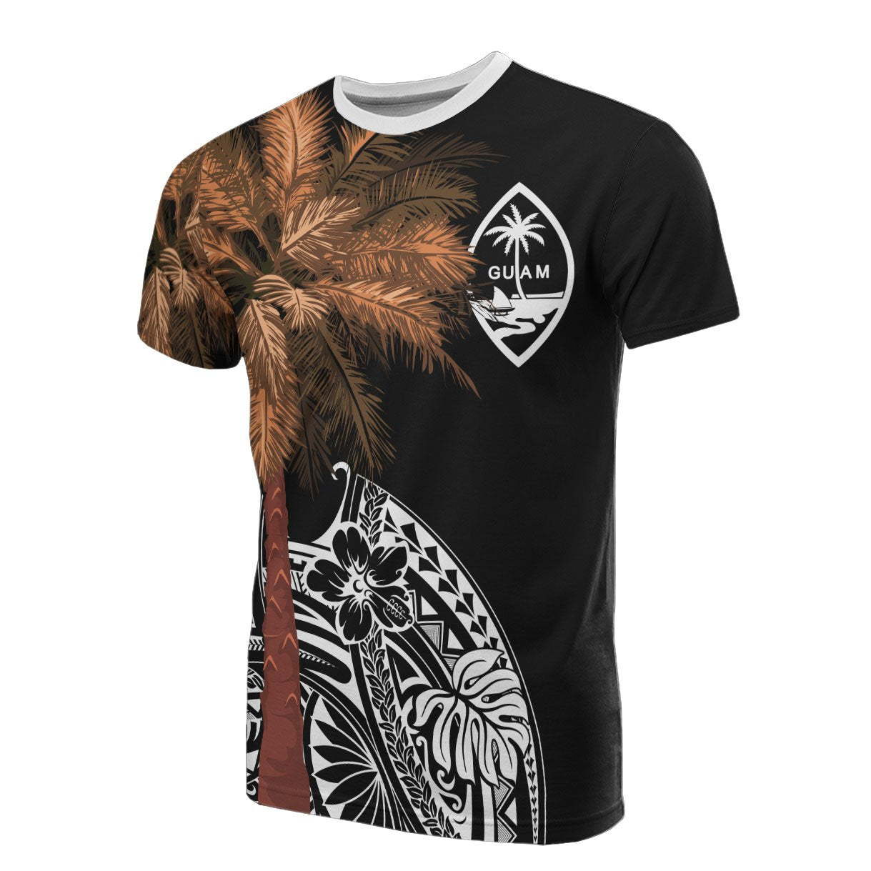 Guam T Shirt Polynesian Palm Tree Black Unisex Black - Polynesian Pride