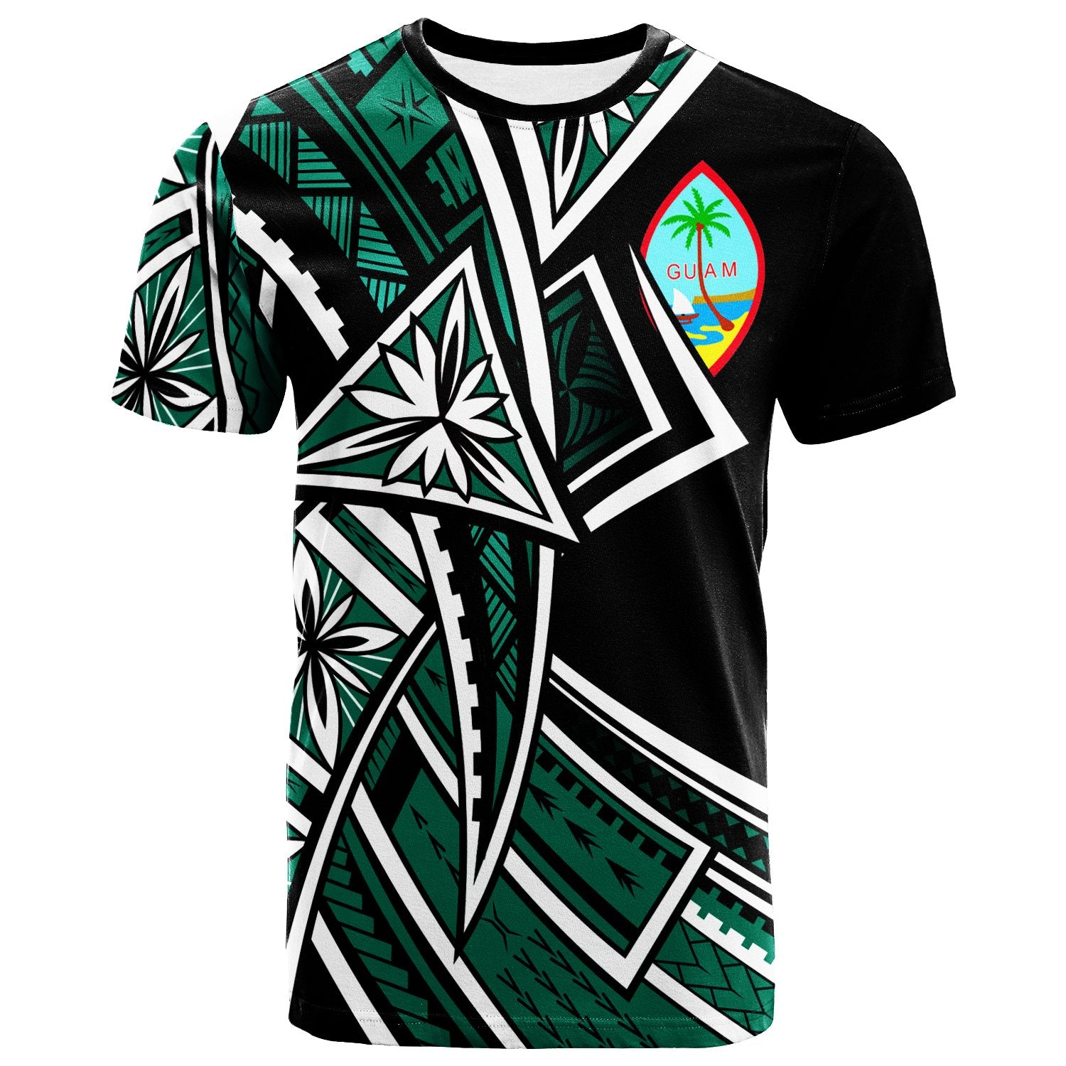 Guam T Shirt Tribal Flower Special Pattern Green Color Unisex Green - Polynesian Pride