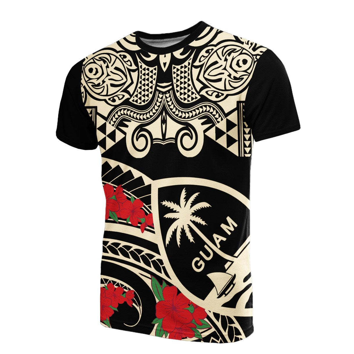 Guam T Shirt Polynesian Pattern Vintage Style Black Color Unisex Black - Polynesian Pride