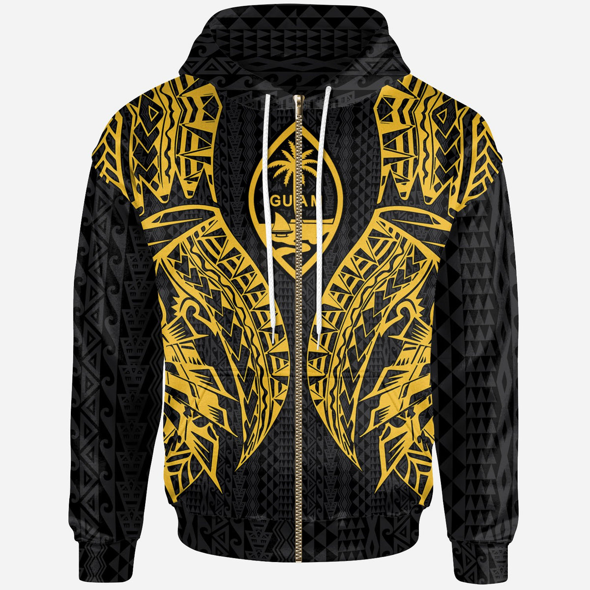 Guam Zip up Hoodie Polynesian Lion Head Gold Style Unisex Gold - Polynesian Pride