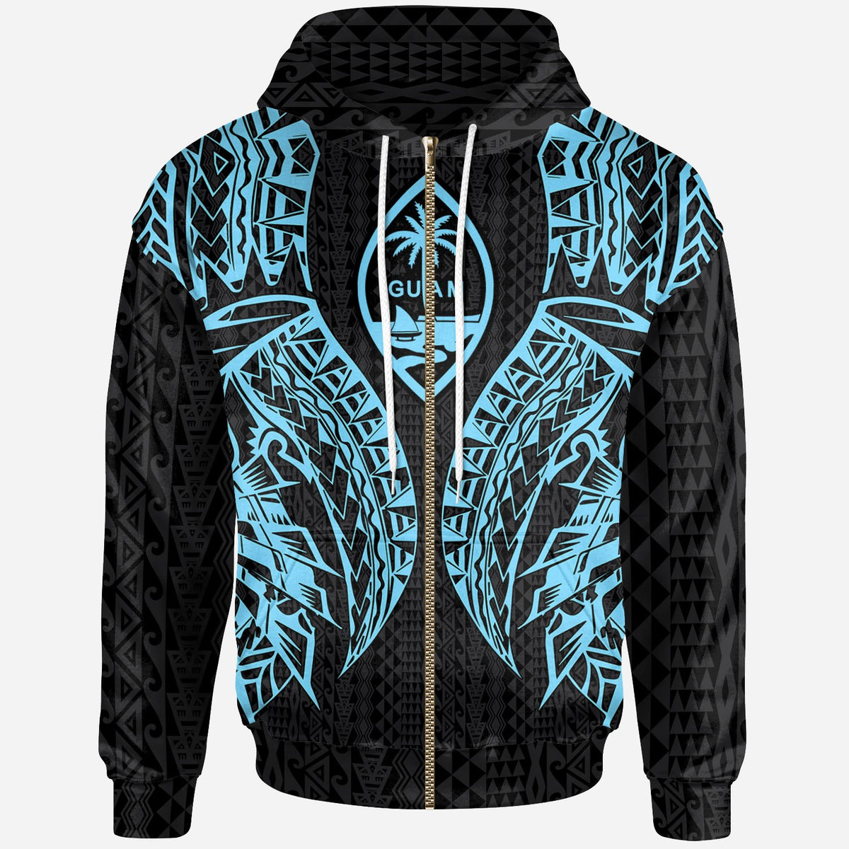 Guam Zip up Hoodie Polynesian Lion Head Neon Style Unisex Neon - Polynesian Pride