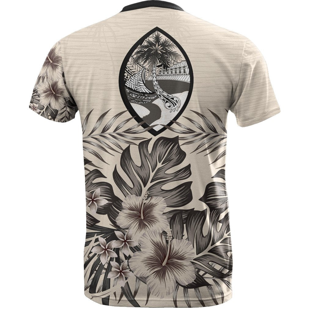 Guam T Shirt Guam Coat of Arms Beige Hibiscus - Polynesian Pride