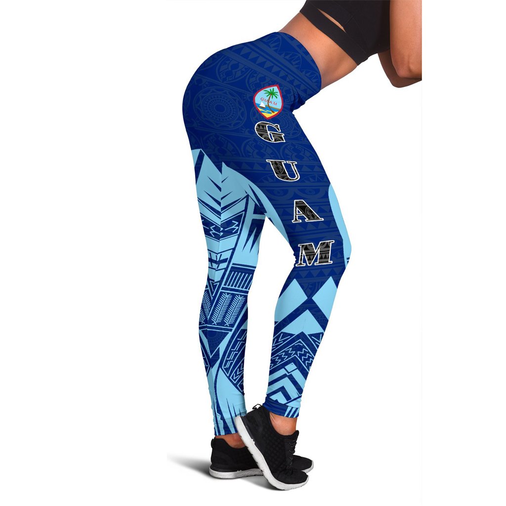 Guam Polynesian Leggings - Polynesian Tattoo Flag Version Blue - Polynesian Pride