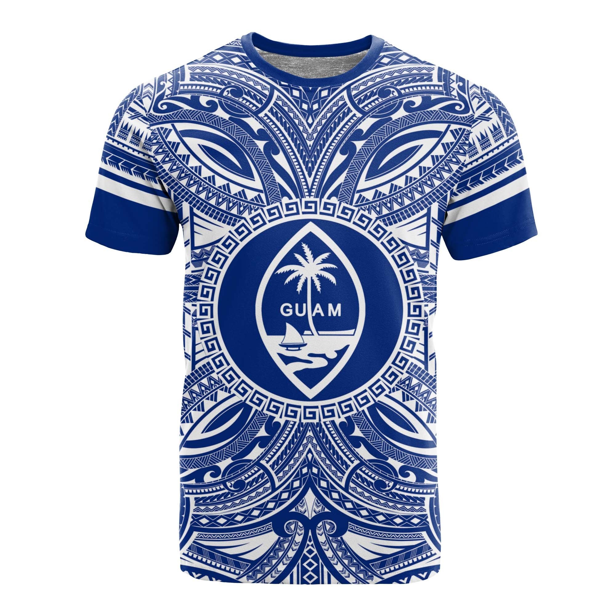 Guam T Shirt Guam Coat of Arms Polynesian Flag Color Unisex Blue - Polynesian Pride