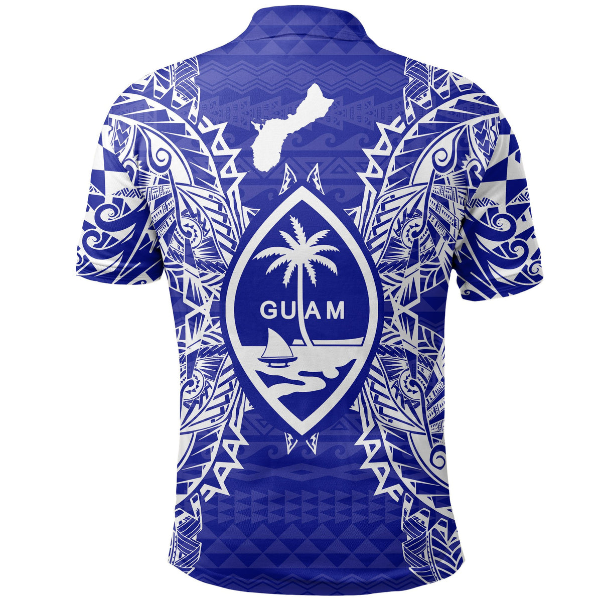 Guam Polo Shirt Guahan Coat Of Arms Map Polynesian Tattoo Blue - Polynesian Pride