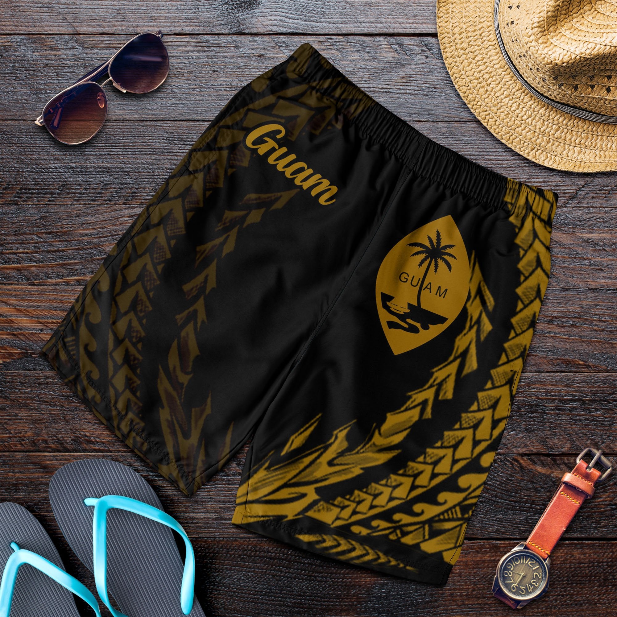 Guam Men's Shorts - Wings Style Black - Polynesian Pride