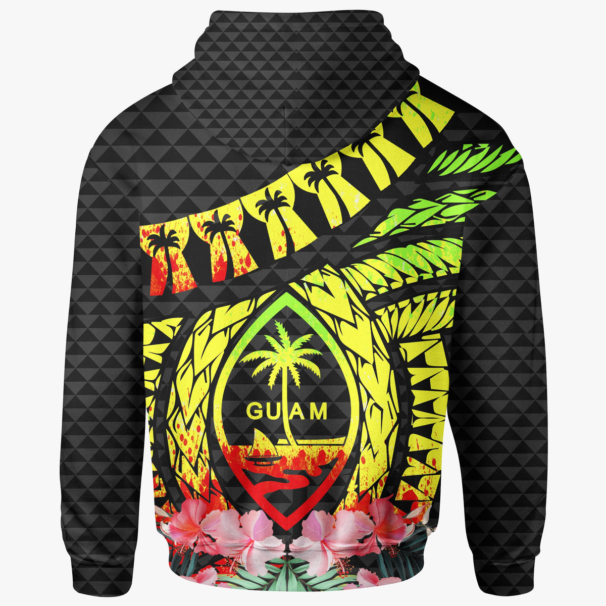 Guam Hoodie Polynesian Pattern Reggae With Hibiscus - Polynesian Pride
