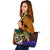 Guam Large Leather Tote Bag - Rainbow Polynesian Pattern - Polynesian Pride