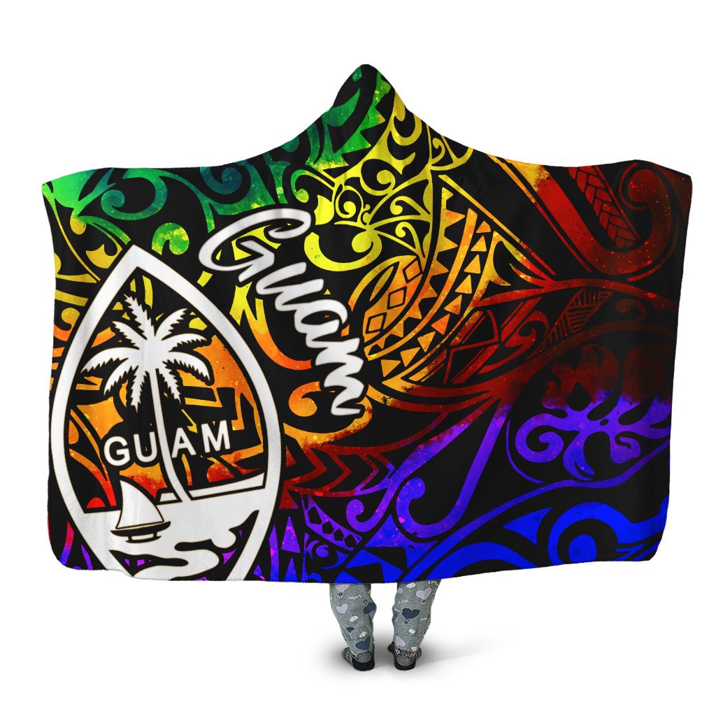 Guam Hooded Blanket - Rainbow Polynesian Pattern Hooded Blanket Rainbow - Polynesian Pride