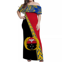 PNG Hibiscus Tribal Pattern Off Shoulder Long Dress - Gulf Province LT7 Long Dress Art - Polynesian Pride
