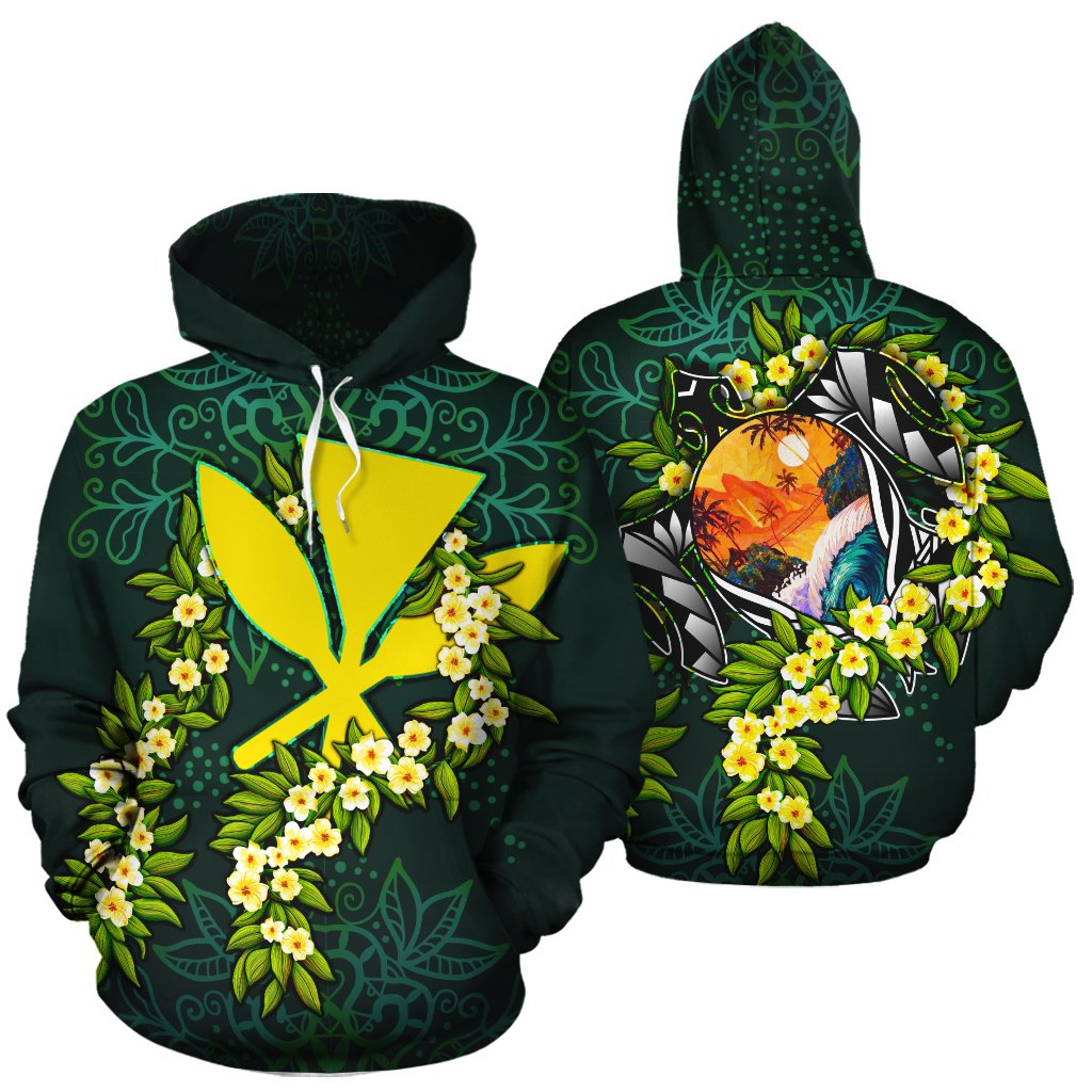 Polynesian Hawaii Hoodie Ti Leaf Lei Turtle Unisex Green - Polynesian Pride