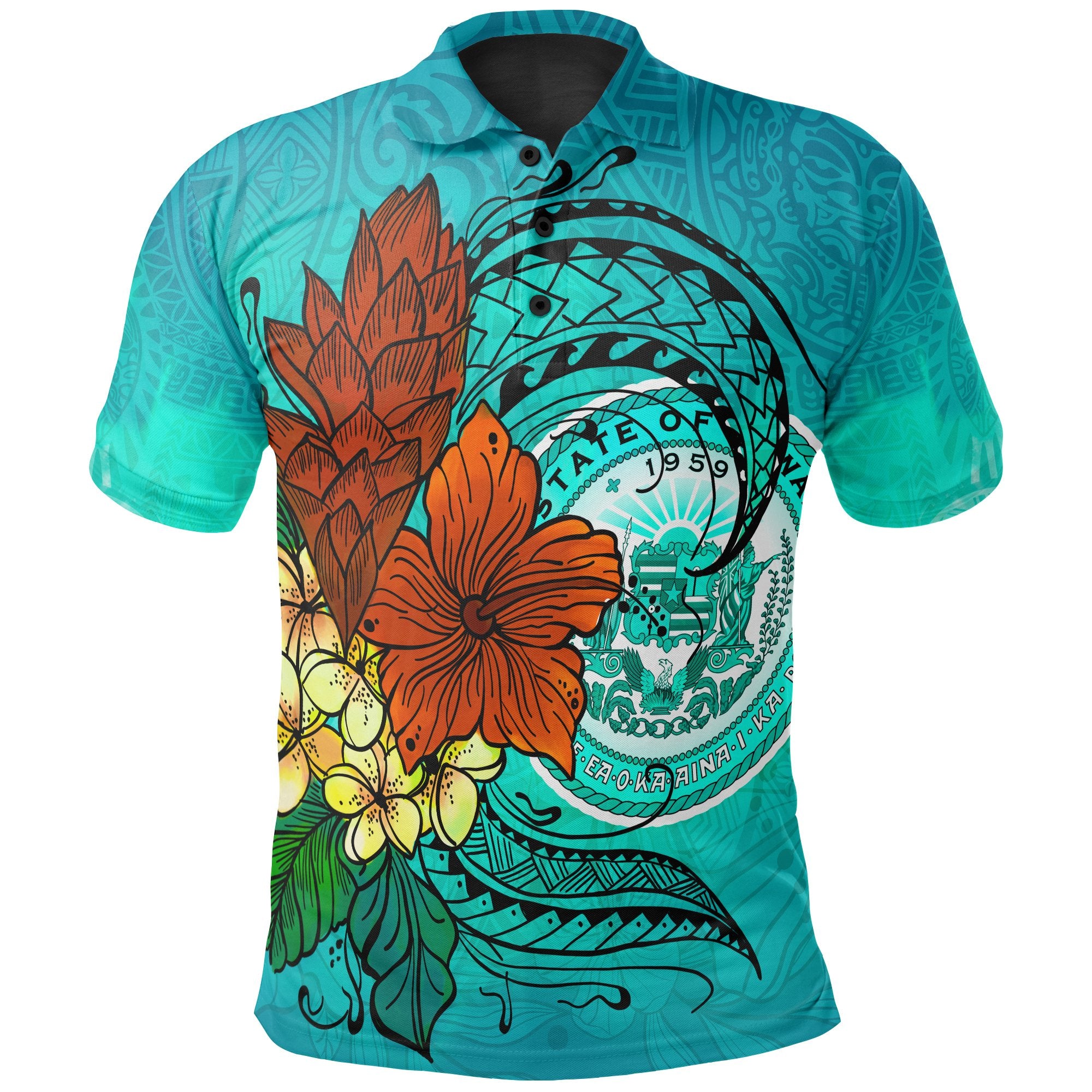 Hawaii Polo Shirt Tropical Flowers Style Unisex Blue - Polynesian Pride