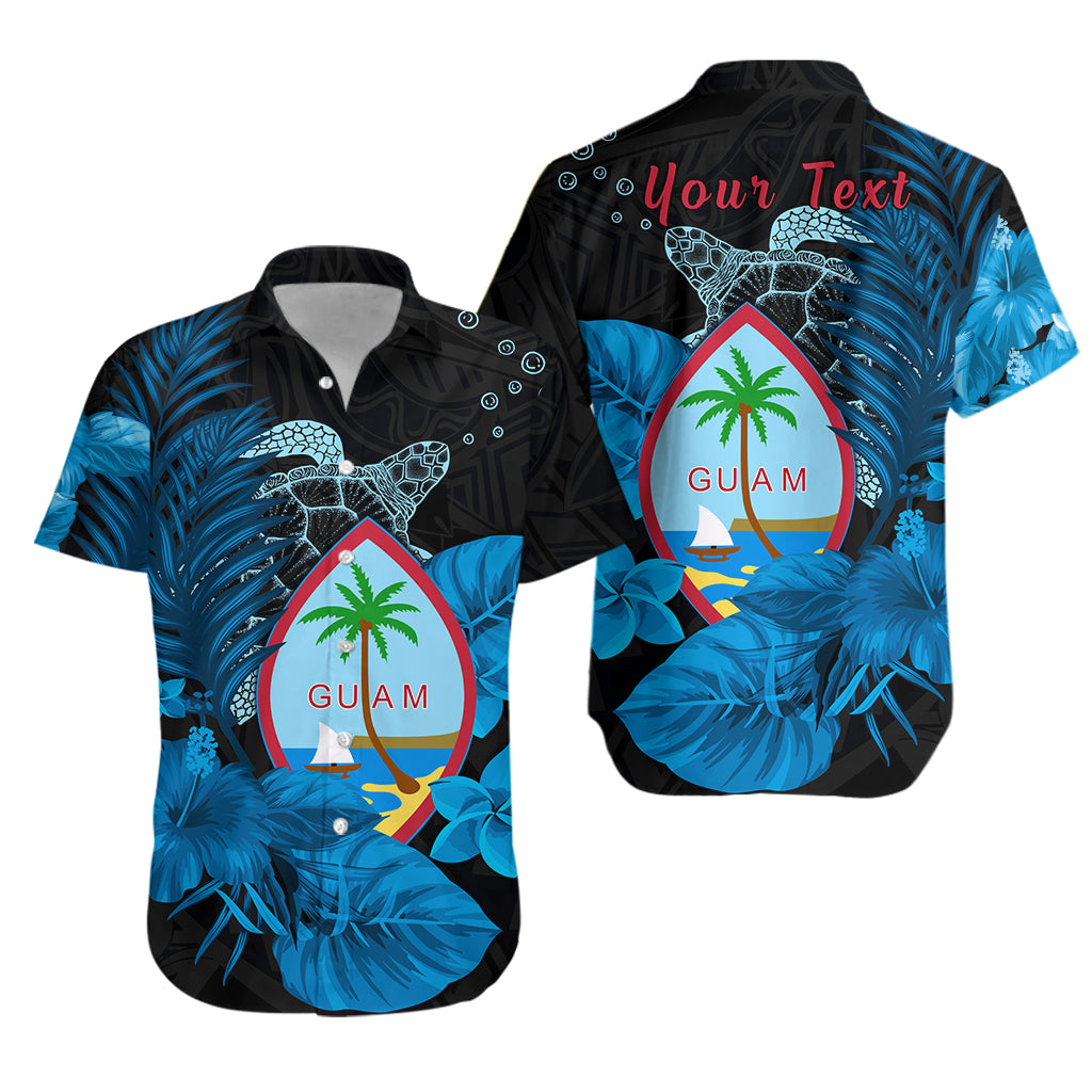 (Custom Personalised) Guam Seal Hawaiian Shirt Polynesian Turtle with Flowers Version Blue LT13 Unisex Blue - Polynesian Pride