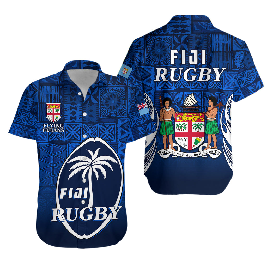 Fiji Rugby Hawaiian Shirt Flying Fijians Blue Tapa Pattern LT13 Unisex Blue - Polynesian Pride