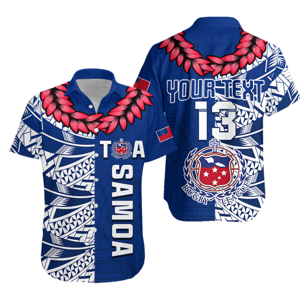 (Custom Text and Number) Toa Samoa Rugby Hawaiian Shirt Siamupini Ula Fala Blue LT13 Blue - Polynesian Pride