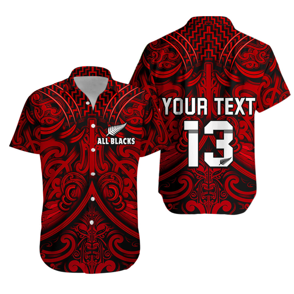 (Custom Text and Number) New Zealand Silver Fern Rugby Hawaiian Shirt All Black Red NZ Maori Pattern LT13 Unisex Red - Polynesian Pride