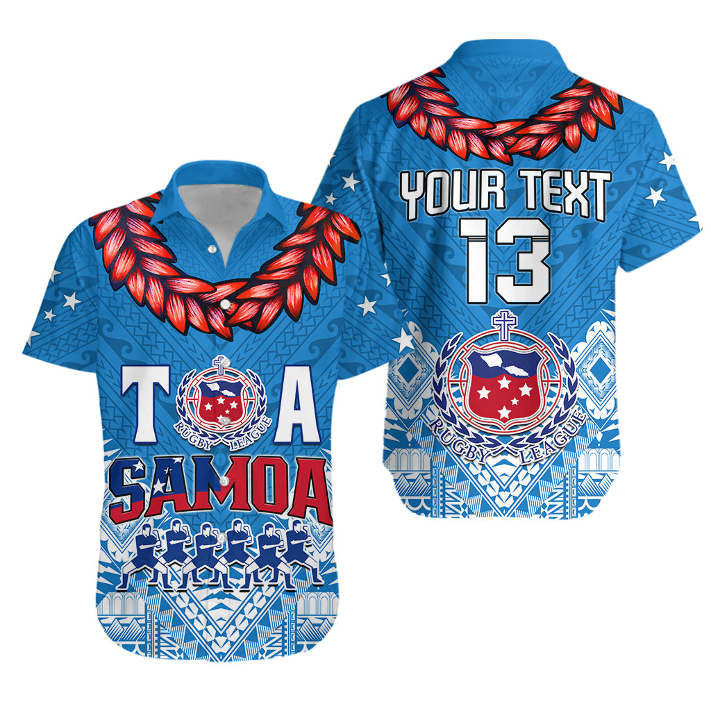 (Custom Personalise Text and Number) Toa Samoa Rugby Hawaiian Shirt Manu Siva Tau Style Ulafala LT13 Blue - Polynesian Pride