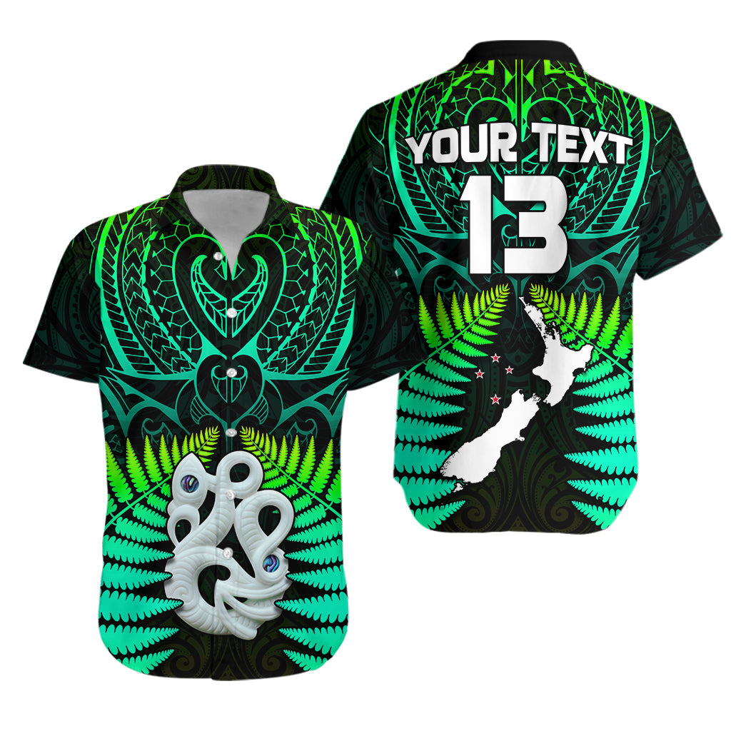 (Custom Text and Number) Aotearoa Fern Hawaiian Shirt New Zealand Hei Tiki Green Style LT13 Unisex Green - Polynesian Pride