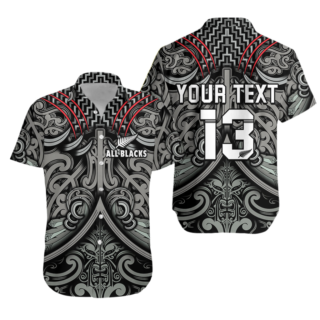 (Custom Text and Number) New Zealand Silver Fern Rugby Hawaiian Shirt All Black NZ Maori Pattern LT13 Unisex Black - Polynesian Pride