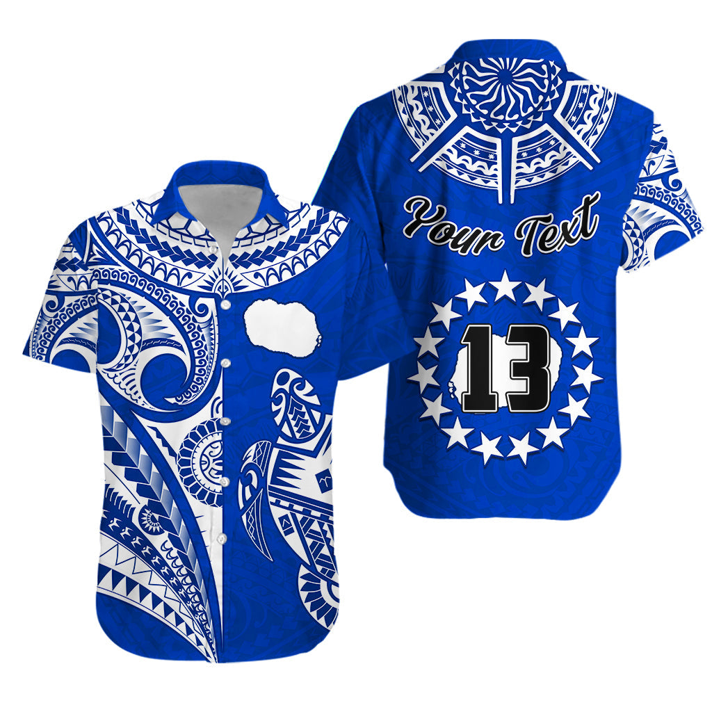 (Custom Text and Number) Rarotonga Cook Islands Hawaiian Shirt Turtle and Map Style Blue LT13 Unisex Blue - Polynesian Pride