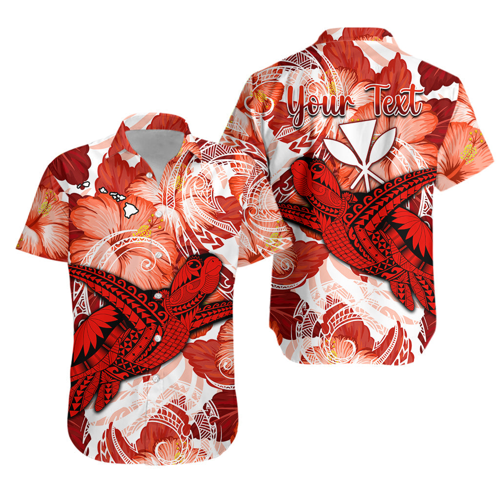 (Custom Personalised) Hawaii Hawaiian Shirt Red Polynesian Turtle and Hibiscus LT13 Unisex Red - Polynesian Pride