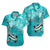 Custom Polynesian Matching Hawaiian Outfits For Couples Tribal Hammerhead Shark with Pacific Island Flowers Turquoise LT13 - Polynesian Pride