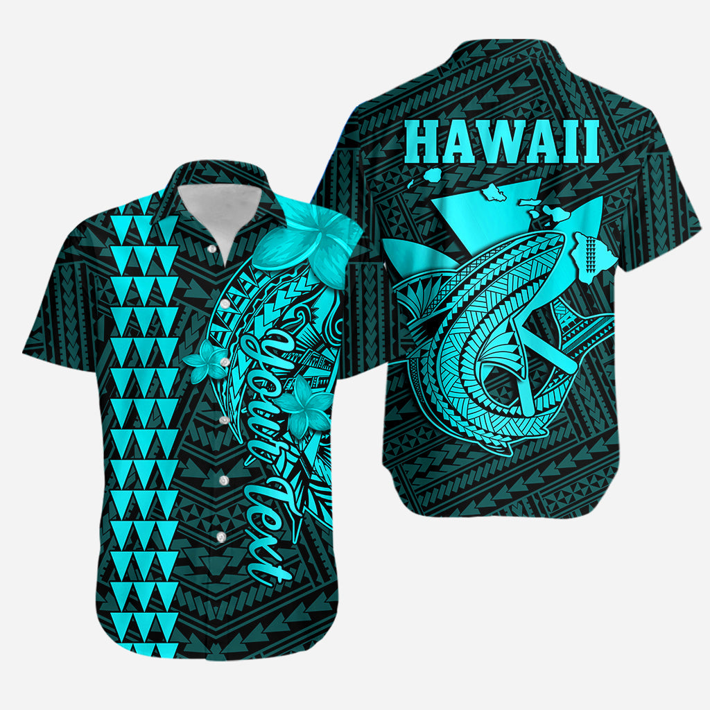 (Custom Personalised) Hawaii Hawaiian Shirt Kakau Kanaka Maoli Combine Polynesian Shark Ver.04 LT14 Unisex Turquoise - Polynesian Pride