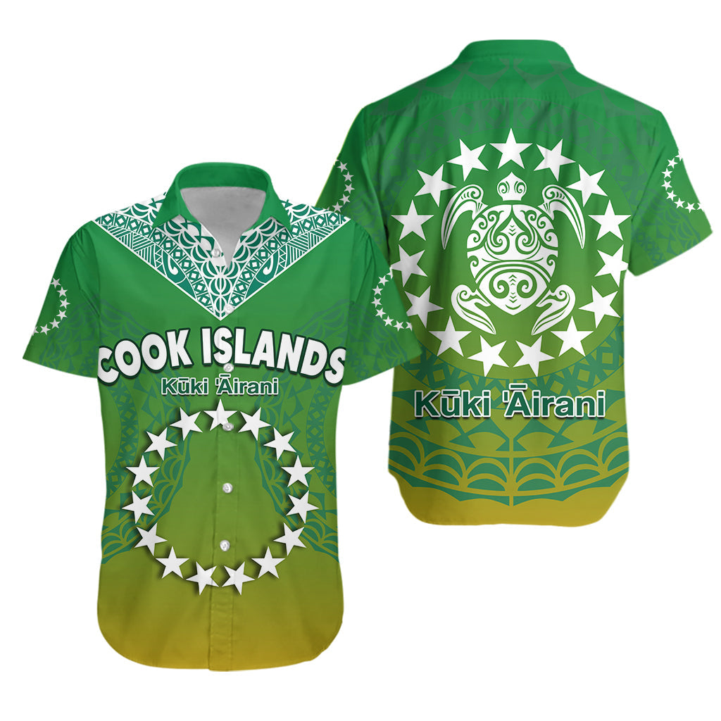 Cook Islands Hawaiian Shirt Circle Pattern Mix Sea Turtle Green Version LT14 Unisex Green - Polynesian Pride