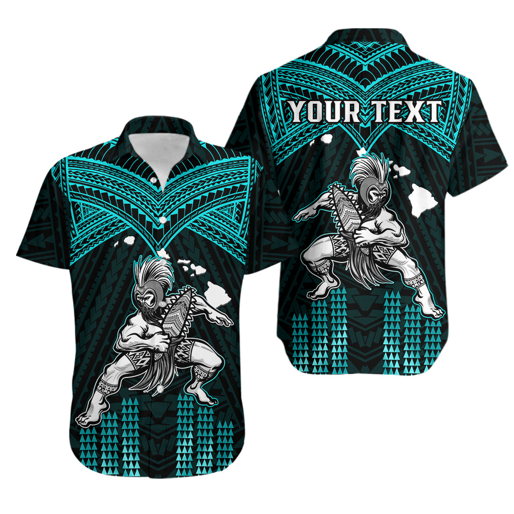 (Custom Personalised) Hawaii Hawaiian Shirt Hawaiian Warrior With Weapon Polynesian Ver.02 LT14 Turquoise - Polynesian Pride