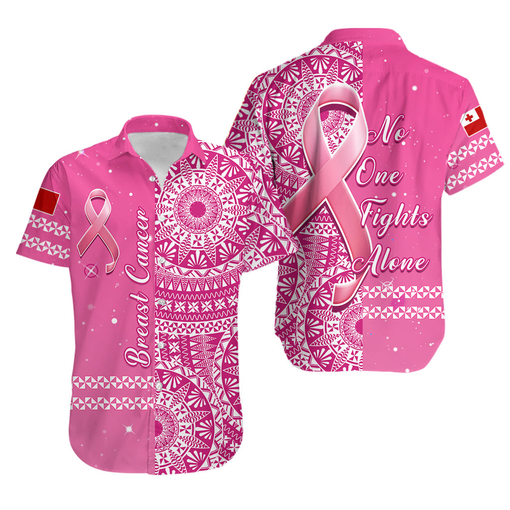 Tonga Breast Cancer Hawaiian Shirt Tongan Ngatu Pattern No One Fights Alone LT14 Pink - Polynesian Pride