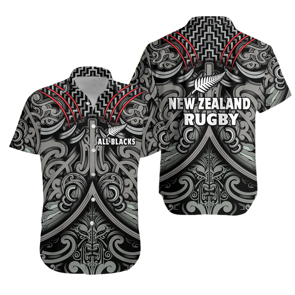 New Zealand Silver Fern Rugby Hawaiian Shirt All Black NZ Maori Pattern LT13 Unisex Black - Polynesian Pride