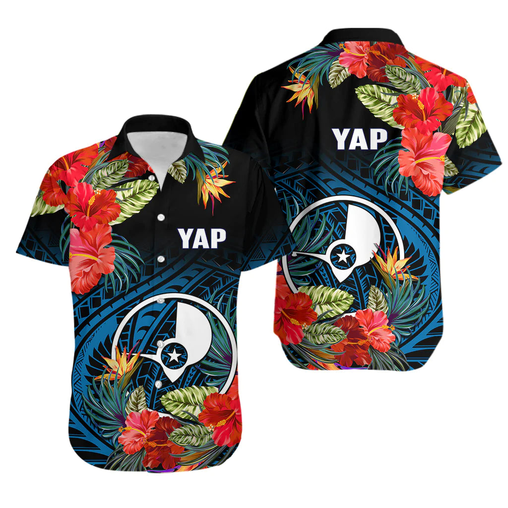 Yap State Matching Dress and Hawaiian Shirt Polynesian Hibiscus Flowers LT14 - Polynesian Pride