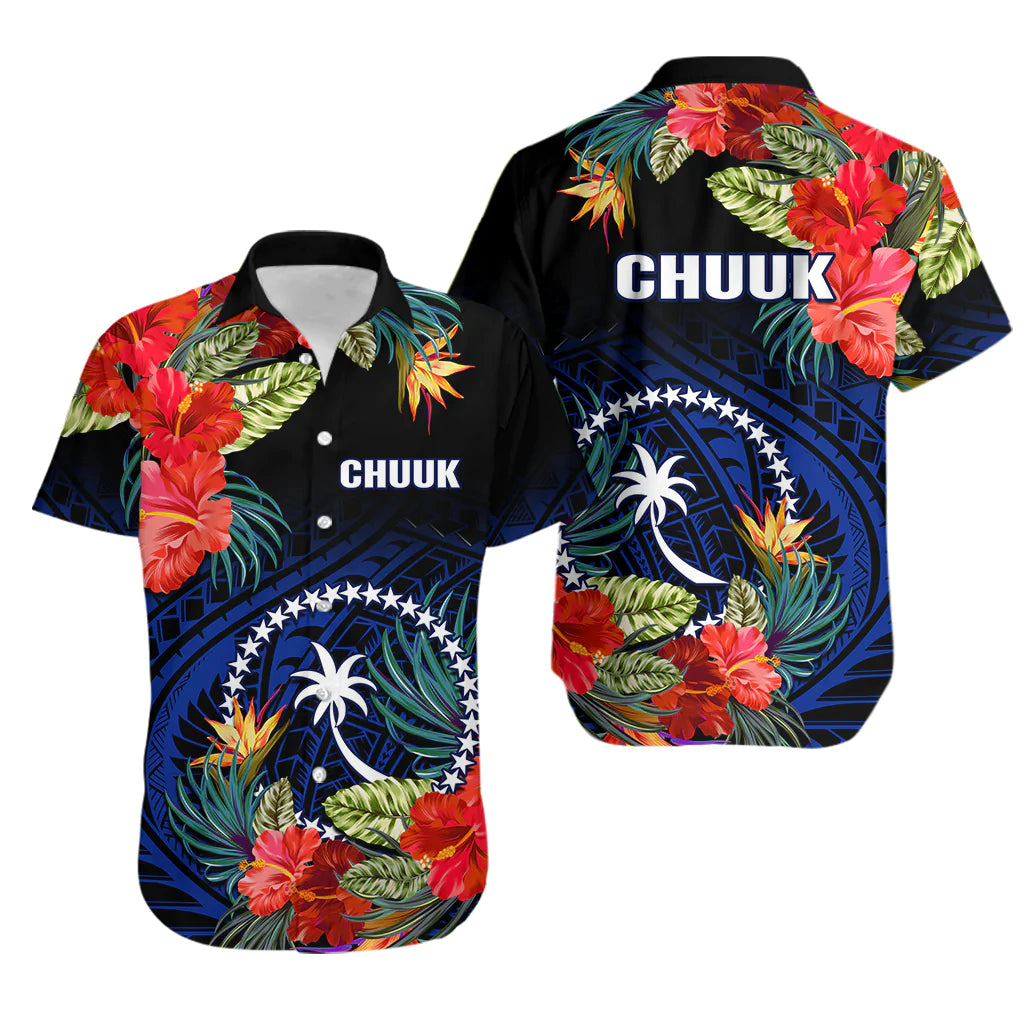 Chuuk State Hawaiian Shirt FSM Hibiscus Flowers Mix Polynesian LT14 Blue - Polynesian Pride
