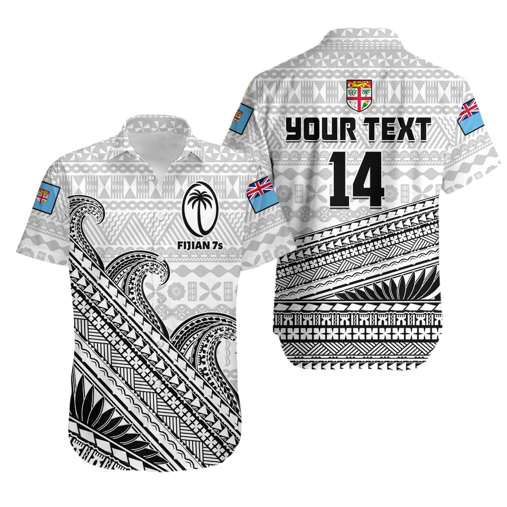 (Custom Text And Number) Fiji Sevens Rugby Hawaiian Shirt Fijian 7s Tapa Polynesian Art LT14 White - Polynesian Pride