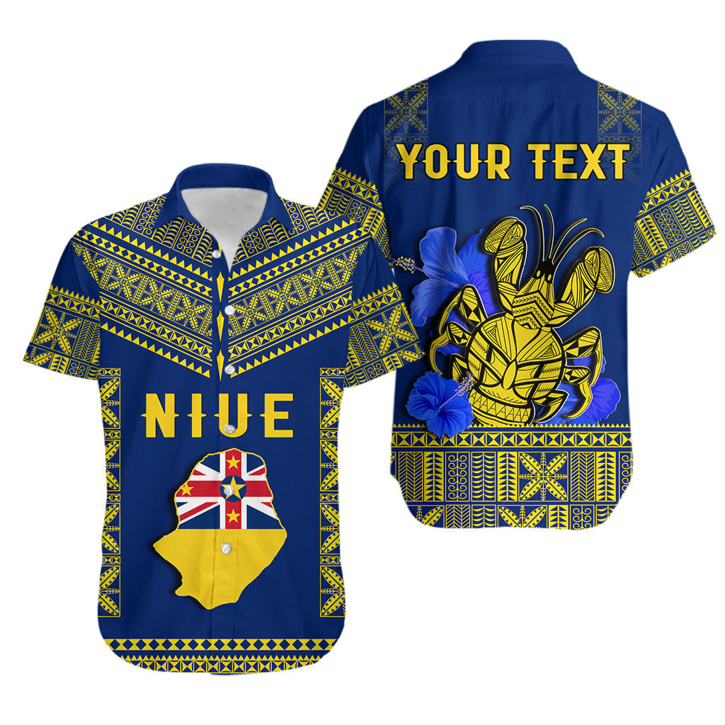 (Custom Personalised) Niue Hawaiian Shirt Happy Constitution Day Niuean Hiapo Crab With Map LT14 Unisex Blue - Polynesian Pride