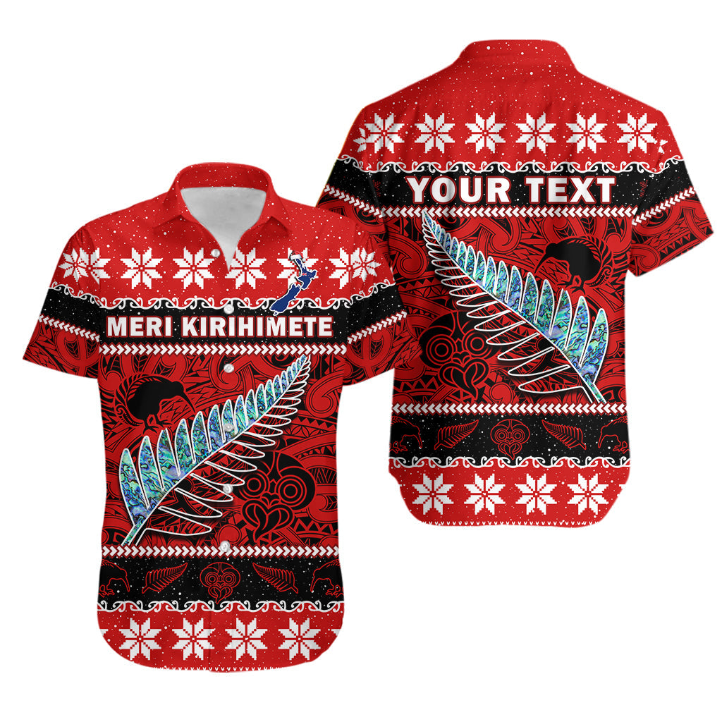 (Custom Personalised) New Zealand Christmas Hawaiian Shirt Paua Shell Silver Fern Meri Kirihimete LT14 Red - Polynesian Pride