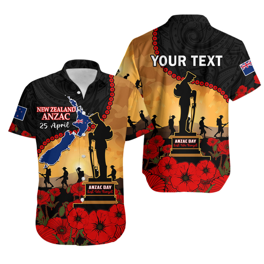 (Custom Personalised) New Zealand Anzac Hawaiian Shirt Maori Camouflage Mix Poppies We Will Remember Them LT14 Black - Polynesian Pride