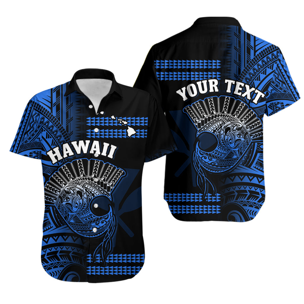 (Custom Personalised) Hawaii Hawaiian Shirt Kakau Warrior Helmet Gradient Blue Polynesian LT14 Blue - Polynesian Pride